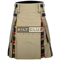 Khaki Cotton Buchanan Tartan Hybrid Kilt