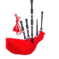 Scottish Plain Bagpipe Half Red Tartan Silver Mounts