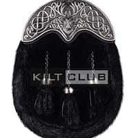 Nickle Brushed Stag Head Black Seal Fur Full Dress Sporran