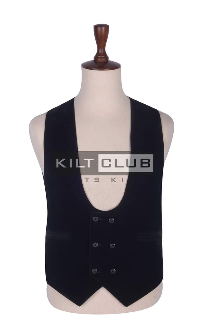 Black Velvet Double Breasted Kilt Waistcoat