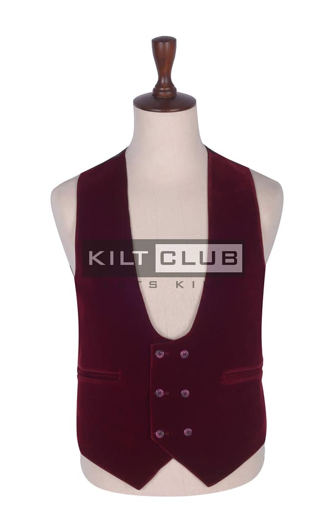 Red Vine Velvet Double Breasted Kilt Waistcoat