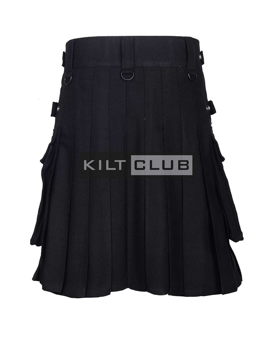 Solid Black Wool Utility Kilt