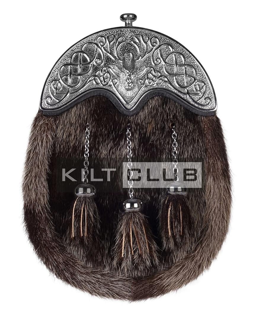 Full Dress Dark Seal Fur Silver Stag Head Sporran