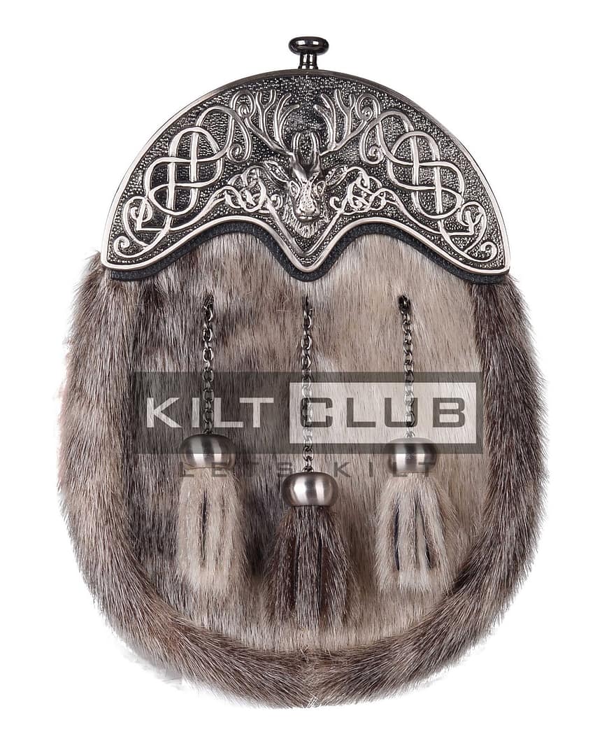 Nickle Brushed Stag Head Seal Fur Full Dress Sporran