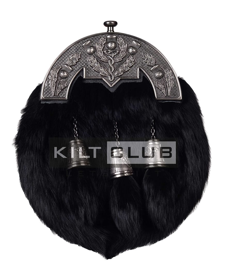 Nickle Brushed Thistle Black Rabbit Fur Full Dress Sporran