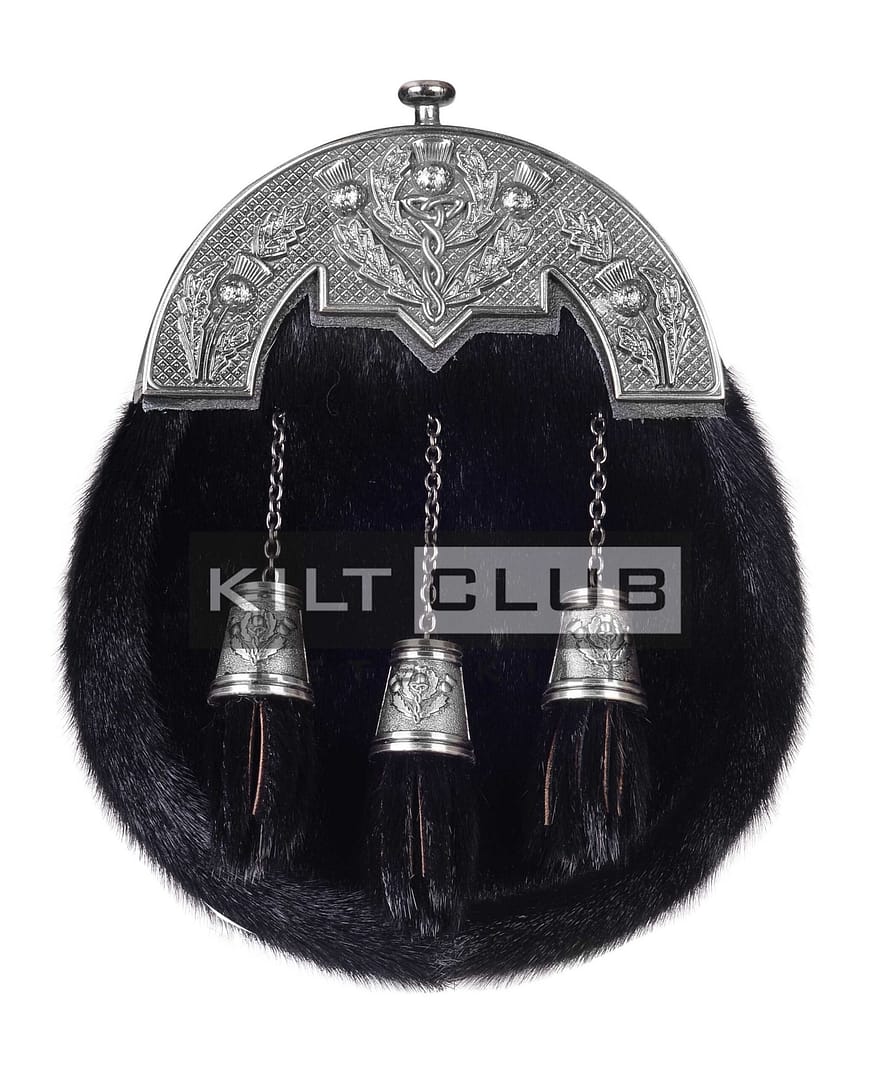 Nickle Brushed Thistle Black Seal Fur Full Dress Sporran