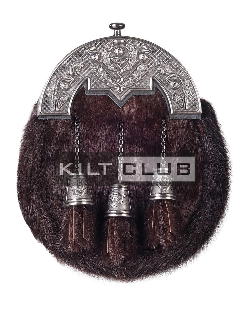 Nickle Brushed Thistle Brown Seal Fur Full Dress Sporran