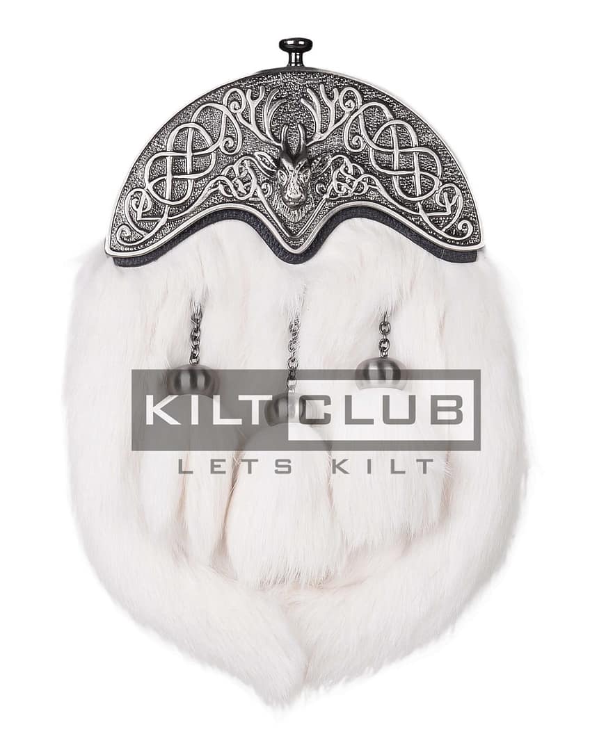 Nickle Brushed Stag Head White Rabbit Fur Full Dress Sporran