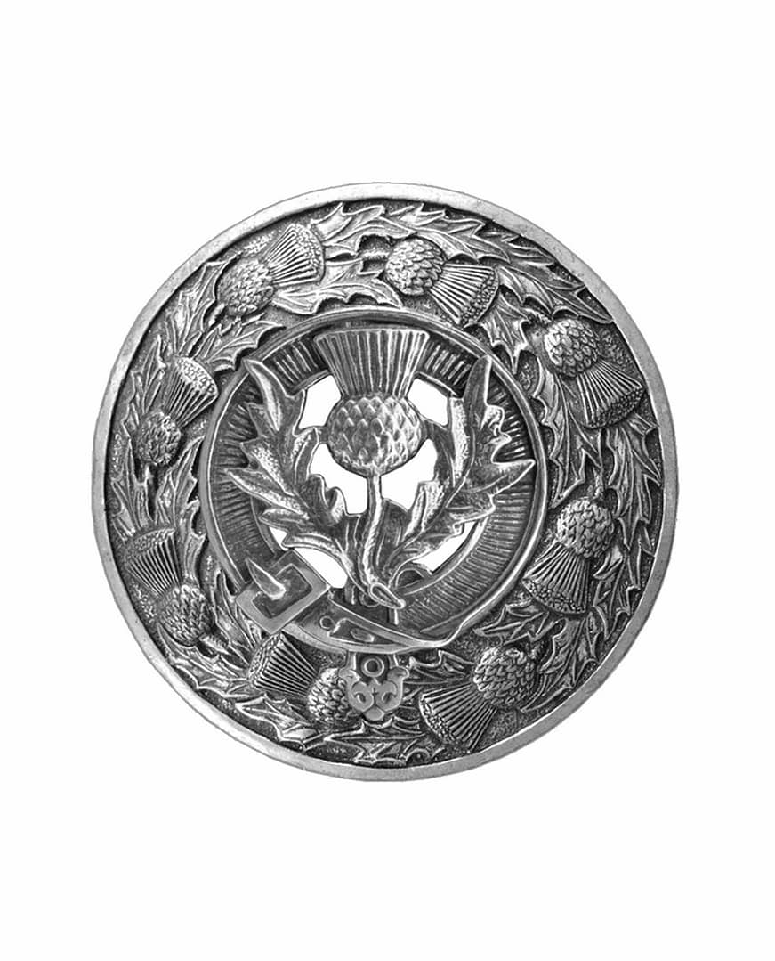 Scottish Antique Pin Thistle Plaid Brooch