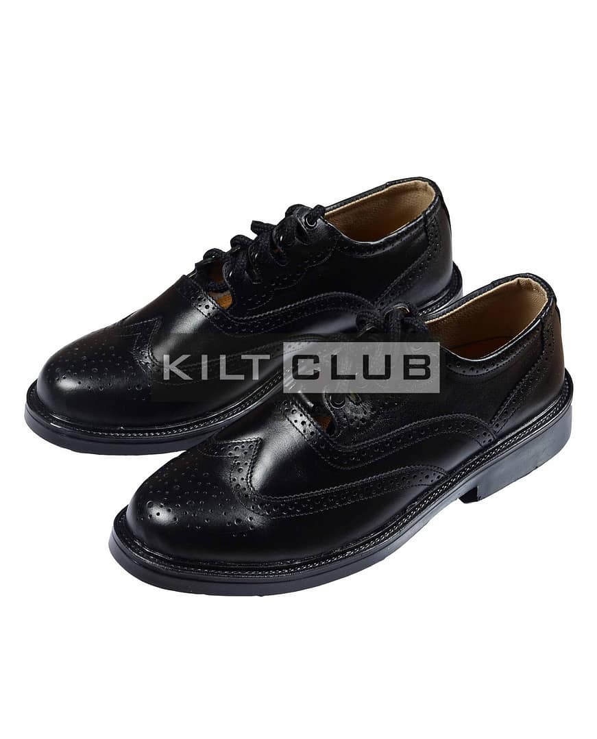 Black Leather Ghillie Brogues Kilt Shoes