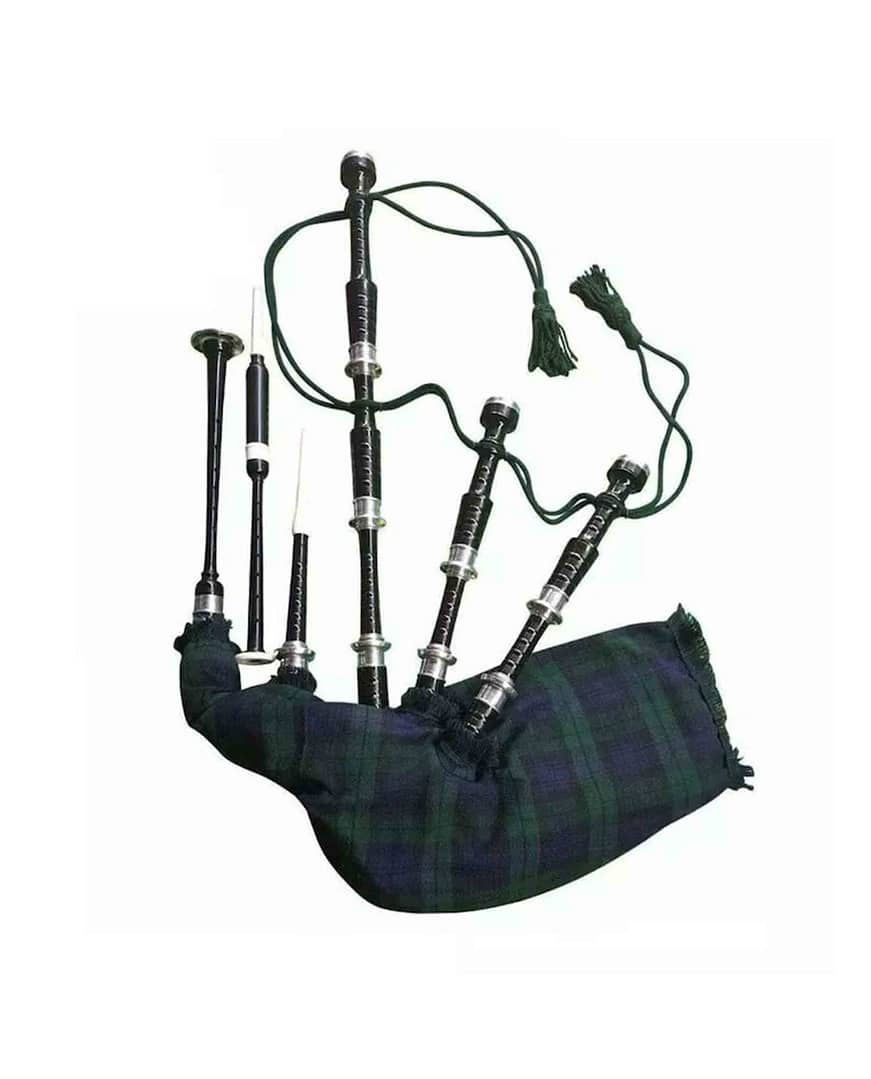 Scottish Highland Bagpipe Silver Mounts Black watch