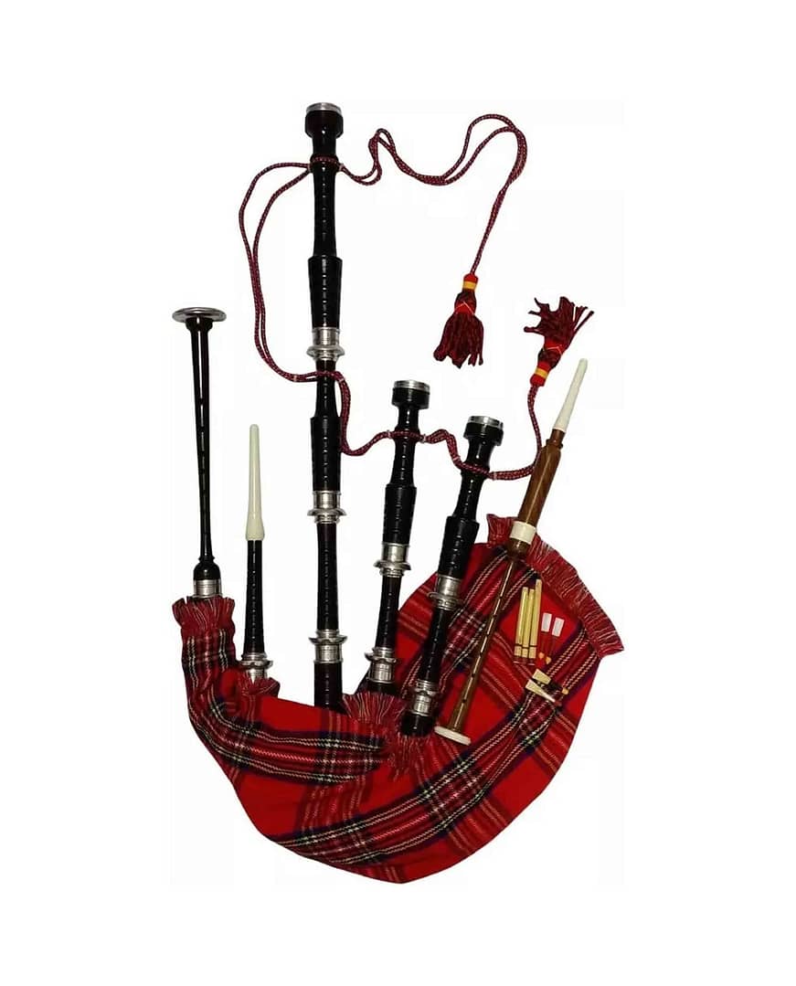 Scottish Bagpipe Silver Plain Mounts Black Finish Highland