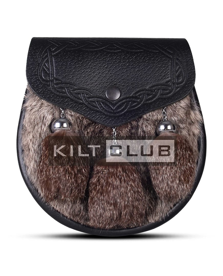 Black Leather Brown Rabbit Fur Semi Dress Sporran