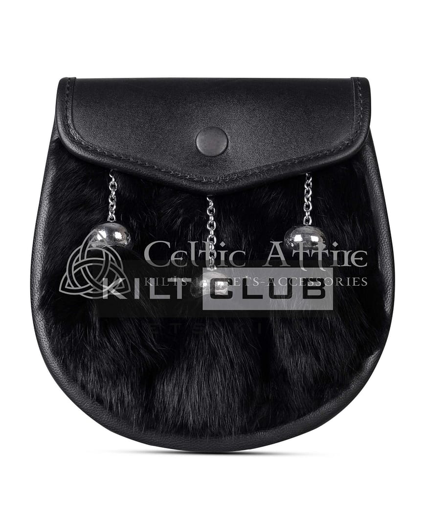 Black Leather Rabbit Fur Semi Dress Sporran